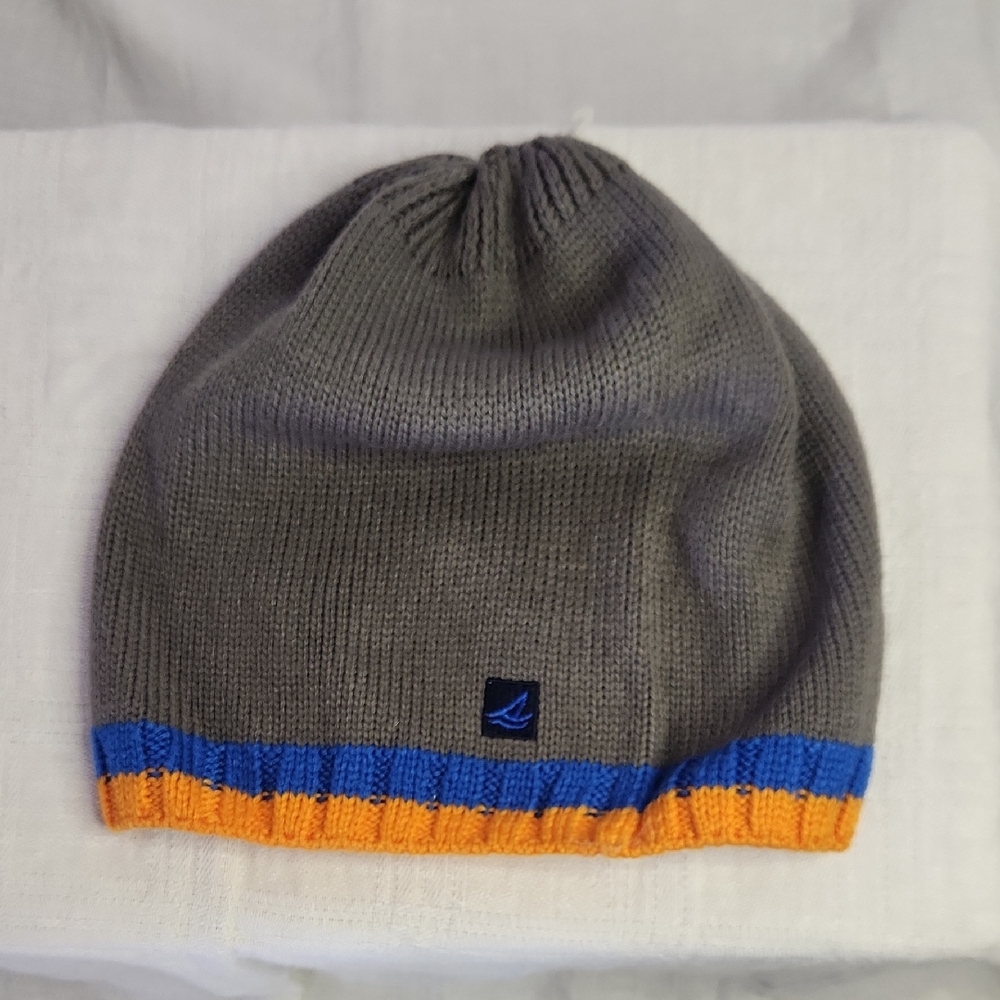 NWT Sperry Gray Beanie with Blue and Orange Trim